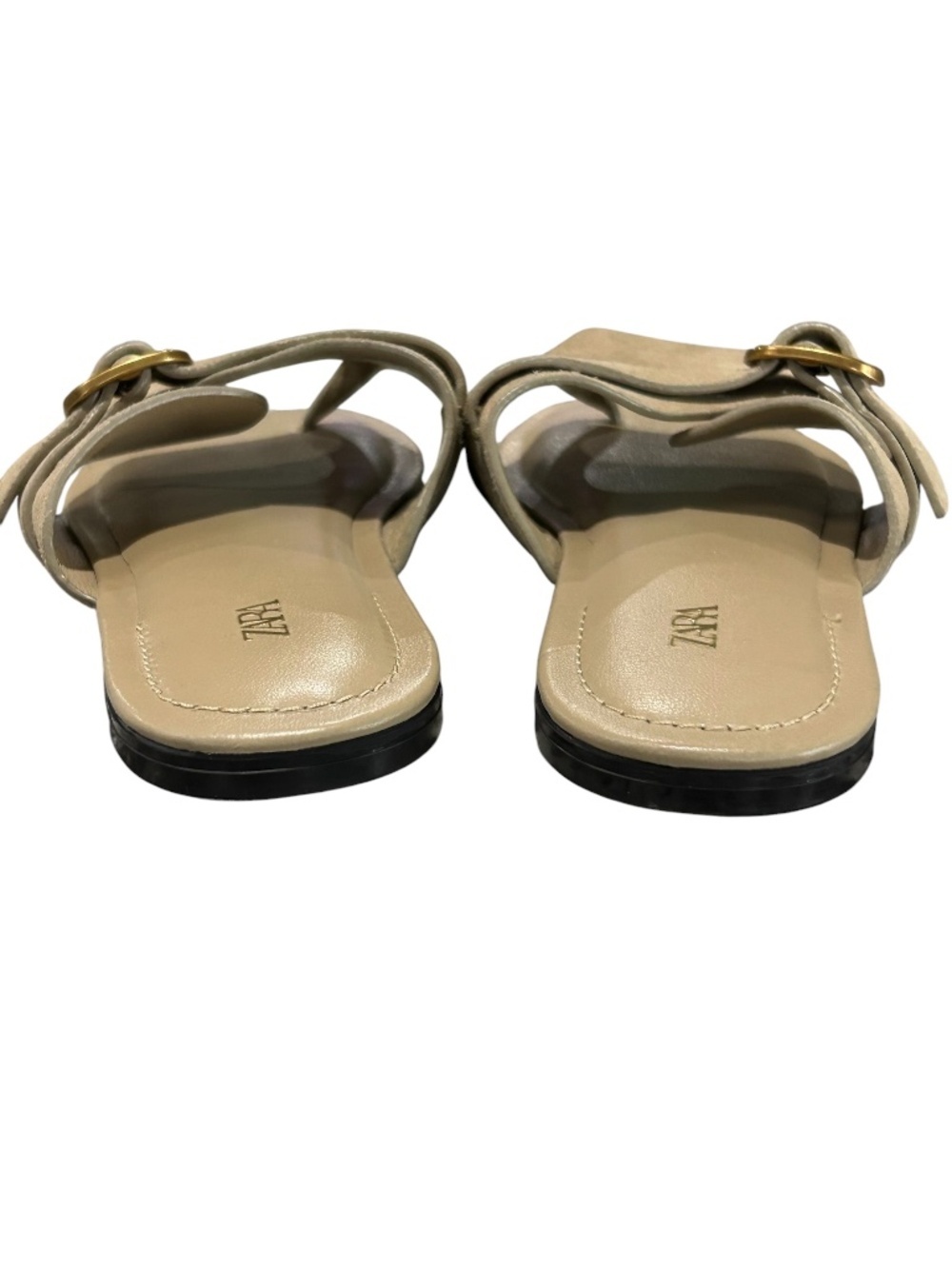 Zara Suede Leather Buckle Sandals In Camel Tan Slip On Size 37 - Picture 9 of 12